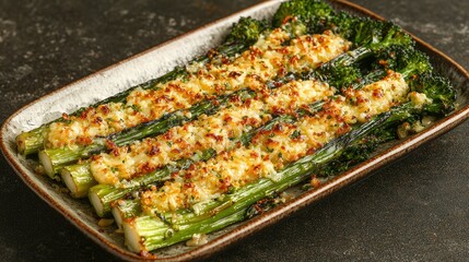 Delicious Baked Asparagus And Broccoli Dish Served On A Plate