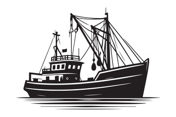 Silhouette Fishing Boat Vessel Maritime Industry Vector Illustration