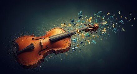 Fototapeta premium Violin Dissolving into Birds: A Symphony of Beauty