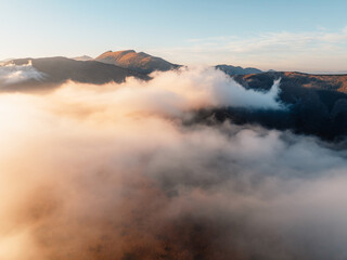 Sunset over Liptov region in Low Tatras mountains. Lajstoch near certovica pass landspace, slovakia.
