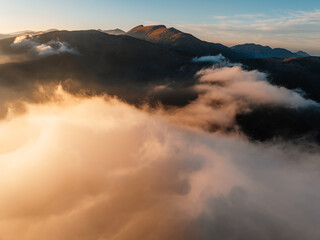 Fototapeta premium Sunset over Liptov region in Low Tatras mountains. Lajstoch near certovica pass landspace, slovakia.