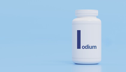 Iodine Supplement Bottle Health Essential Nutrient Blue White Container Simple Design Medical Wellness Thyroid Support Dietary Need Minimalist Background