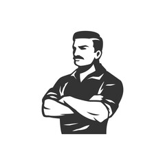 Barbershop man barber portrait hipster vintage grooming salon icon for logo vector illustration. Brutal male hairdresser mustache beard shaving hairstyle monochrome old fashioned badge