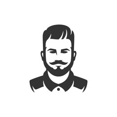 Hipster man with beard portrait barbershop minimalist icon for logo vector illustration. Barber shop brutal male face with mustache and old fashioned hairstyle gentleman grooming service salon