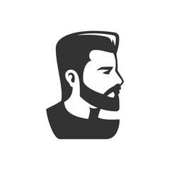 Barber shop brutal man with hipster hairstyle silhouette minimalist icon for logo vector illustration. Barbershop male gentleman grooming service old fashioned hair care salon hairdresser hairstyle