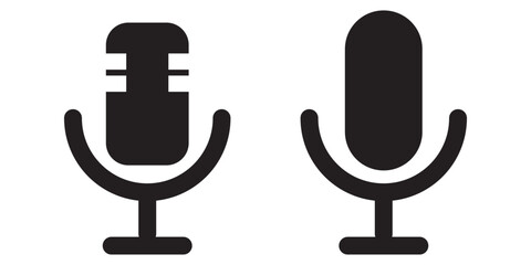 Set of line Microphone icons. Different variant podcast microphone. Karaoke mic web and mobile app icon. Voice, recording Studio Symbol collection. Logo template for many purpose. Vector illustration
