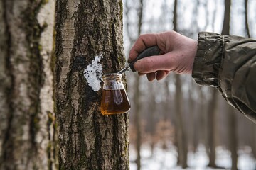 Maple syrup tapping showcases the craftsmanship of extracting sweet sap from trees using traditional methods and tools.