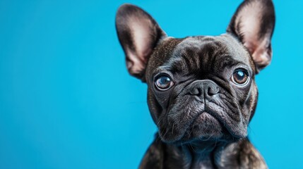 Fototapeta premium French Bulldog Portrait Against Blue Background