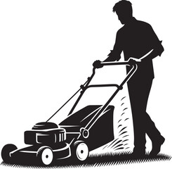 A Person Mowing Lawn with a Lawn Mower Silhouette Vector Illustration