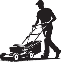 A Person Mowing Lawn with a Lawn Mower Silhouette Vector Illustration