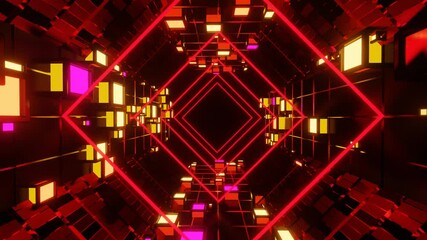 Abstract square relaxing fastmoving meditation Sci-fi light tunnel seamless animation