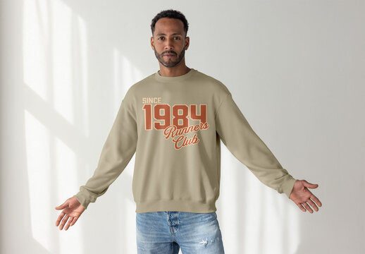 Mockup of Black Man Posing in Comfortable Sweater