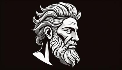A head of ancient Greek man, symbol of strength, logo like, beard, facial hair
