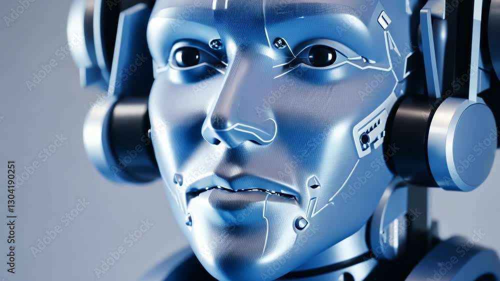 Aufkleber futuristic robot head with intricate wiring system and advanced technology display