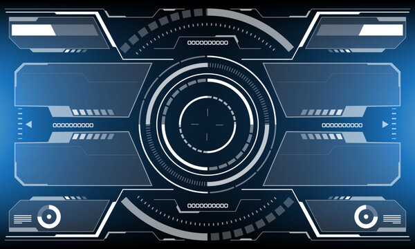HUD sci-fi interface screen view white circular geometric design virtual futuristic technology creative display on blue vector