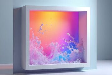 Fototapeta premium Abstract Colorful Water Splash Art Display in White Frame