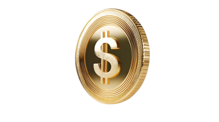 Shiny gold coin with dollar symbol on black background
