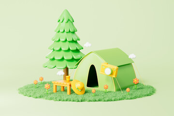 3d rendering travel tent camping outdoors