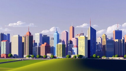 Obraz premium Vibrant Modern City Skyline Panorama on a Sunny Day