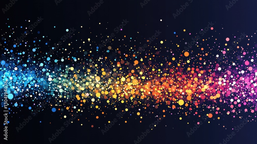 Poster colorful abstract wave of gradient dots on dark background