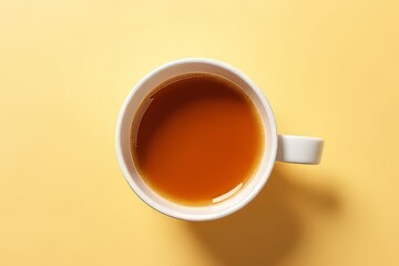 Aromatic Hot Tea in White Mug on Pastel Yellow Background