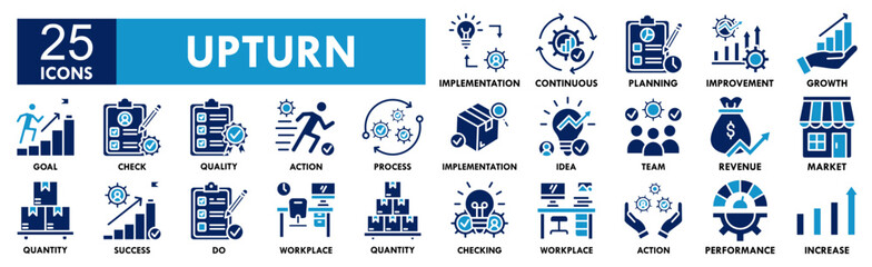 Upturn icon collection set. Containing design lifestyle, business, growth, economy, upturn, market