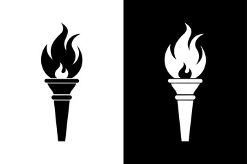 Stylized Fire Torch Icon Elegant Black and White Silhouette Design.