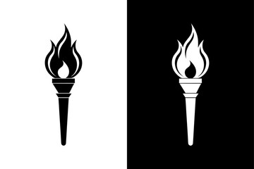 Stylized Fire Torch Icon Elegant Black and White Silhouette Design.