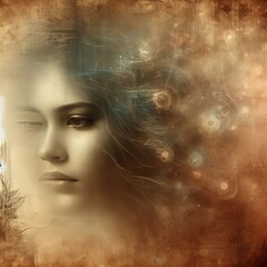 Fototapeta premium Echoes of the Past: Metaphorical Girl Portrait-Memory