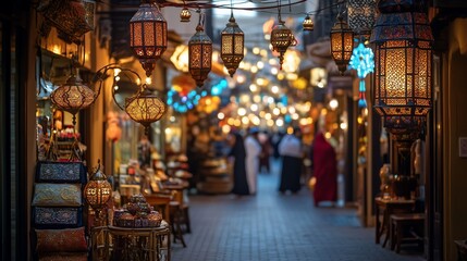 Obraz premium Arabian souk lanterns night market shopping tourism