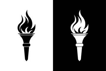Stylized Fire Torch Icon Elegant Black and White Silhouette Design.