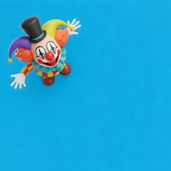 Top view of 3d april fool themed clown with blue background