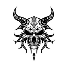 Fototapeta premium Black and White Horned Skull Tribal Tattoo Art
