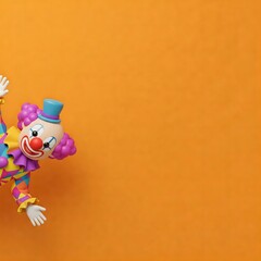 Top view of 3d april fool themed clown with orange background