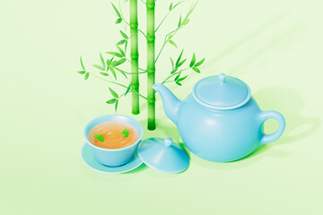 3d rendering bamboo and tea