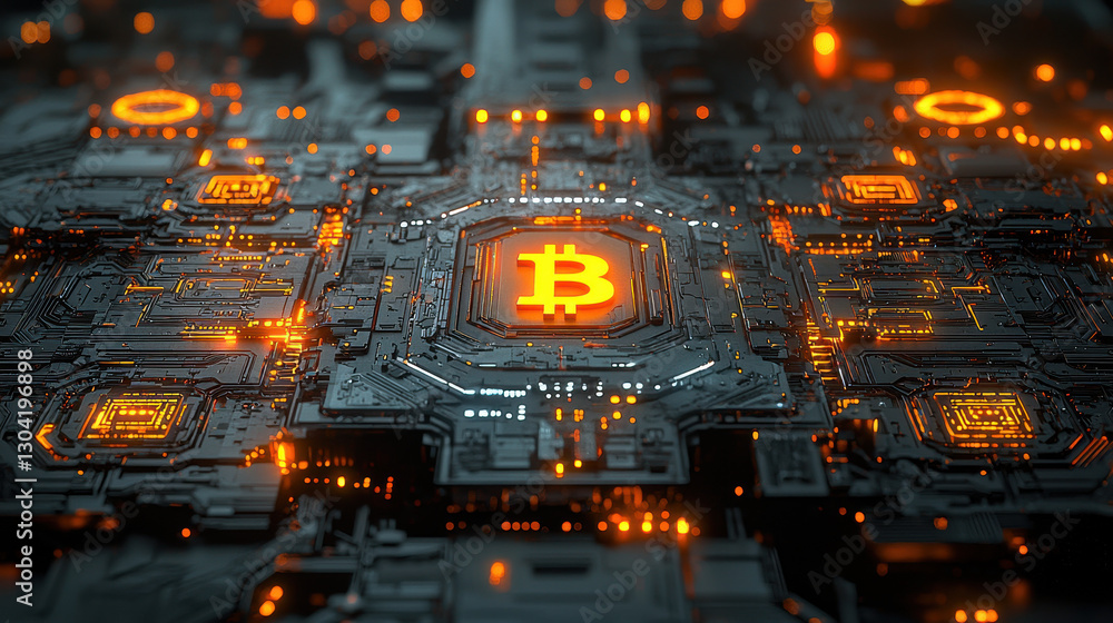 Poster futuristic bitcoin wallet showcasing ai-powered defense mechanisms and holographic encryption in a c