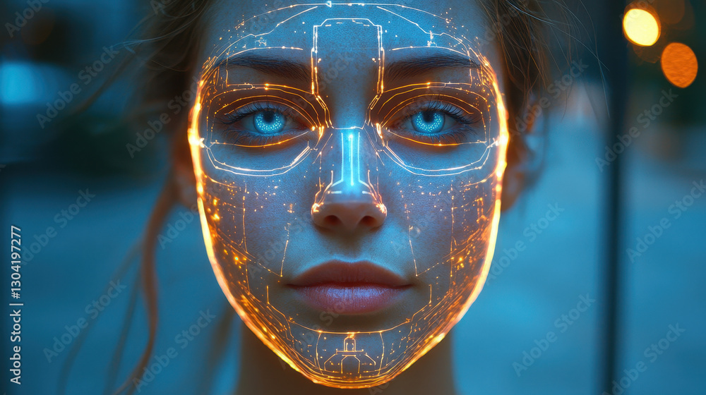 Poster innovative door system utilizing facial recognition technology and biometric authentication for secu