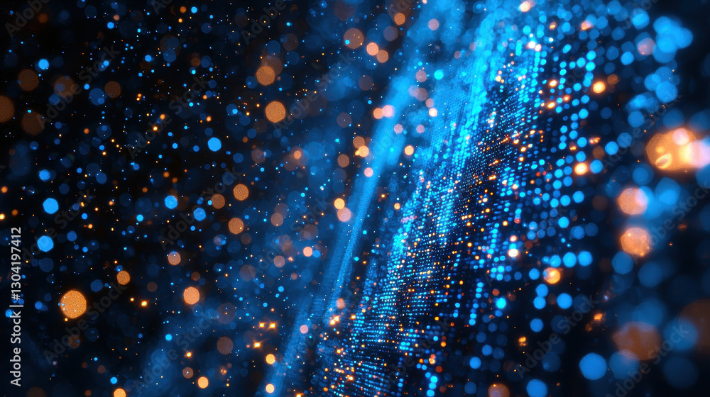 Poster futuristic visualization depicting quantum cryptography with glowing quantum particles exchanging en