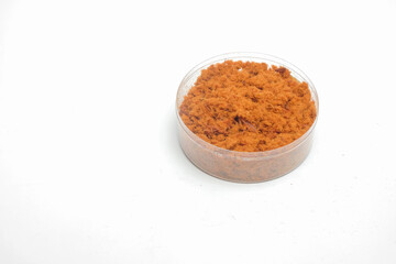 Beef floss in a plastic jar isolated on white background.Copy space for text.Fast food industry concept.For graphic design,3D rendering or banner background