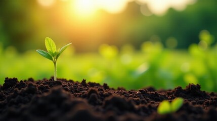 A Tiny Sprout Emerges, Reaching for Sunlight in a Lush Green Field, Symbolizing Growth, Renewal, and the Promise of a Bountiful Harvest