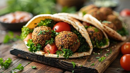 Falafel and fresh vegetables in pita bread 