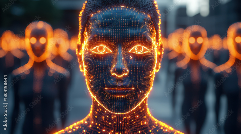 Aufkleber hyper-realistic 3d render of innovative biometric retina scanner with glowing holographic user inter