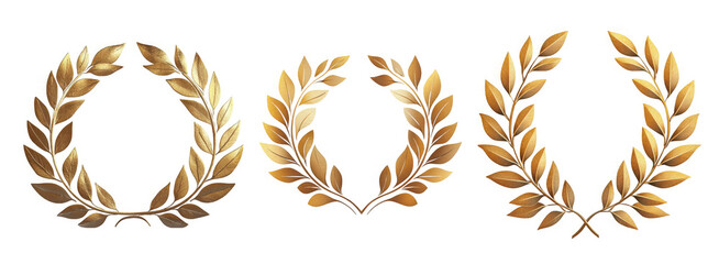 Elegant golden laurel wreaths on a white background, symbolizing victory and achievement.