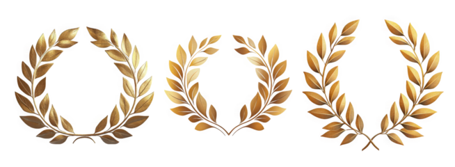 Elegant golden laurel wreaths on a white background, symbolizing victory and achievement.