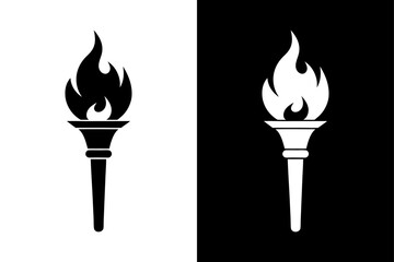 Black and White Flame Torch Silhouette  Perfect for Adventure & Survival Themes.
