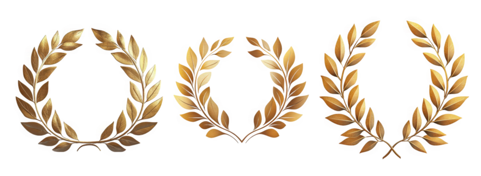 Elegant golden laurel wreaths on a white background, symbolizing victory and achievement. - Powered by Adobe