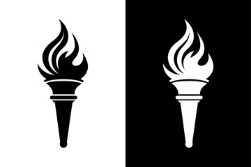 Black and White Flame Torch Silhouette  Perfect for Adventure & Survival Themes.