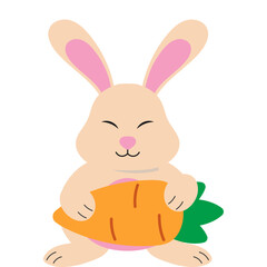 Easter Bunny Hugging Carrot Illustration