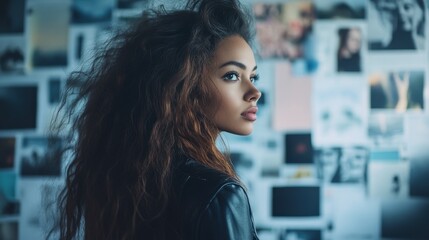 Naklejka premium Pensive Woman in Interior Concept for Digital Marketing or Branding