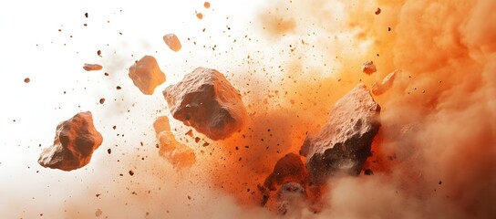 Exploding Rocks in Orange Dust Cloud